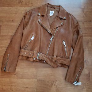 NWT GAP tan leather moto jacket S